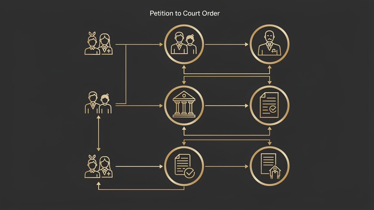 Child maintenance application flowchart — petition to court order Ghaziabad