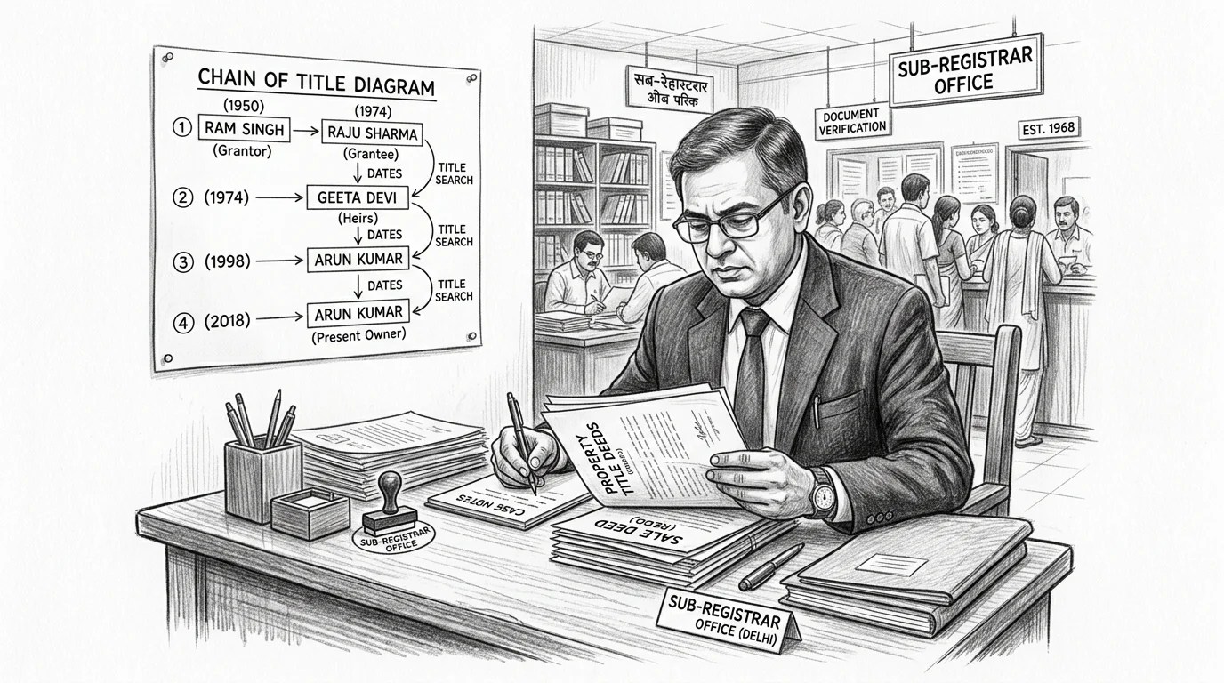 Civil property dispute — title verification and ownership documentation at Delhi court